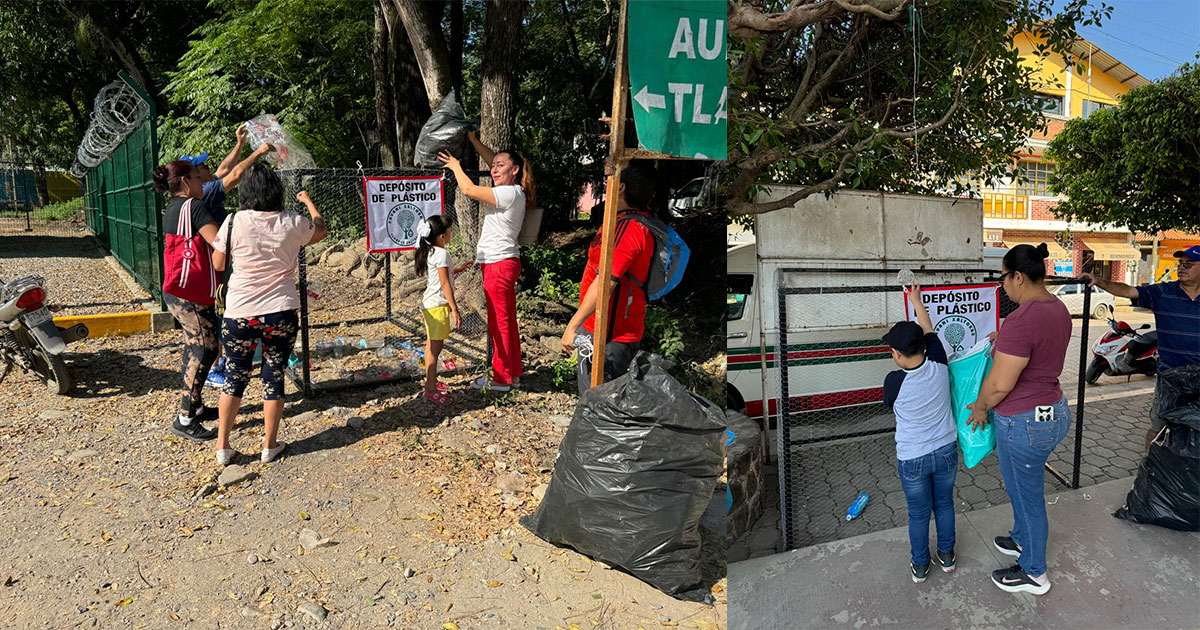 Colectivo ambientalista de Jaltocán colocó contenedores de PET y tapitas