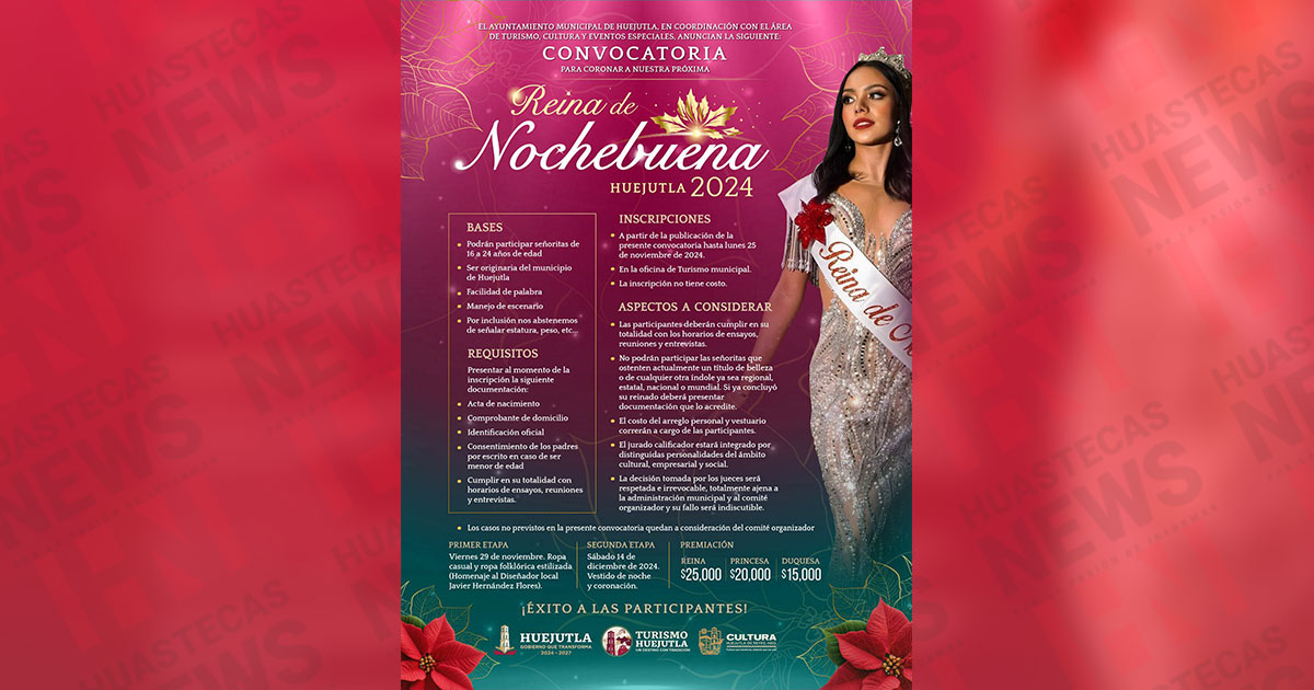 Abren convocatoria para Reina de Nochebuena 2024 en Huejutla