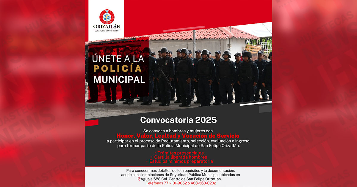 Convocatoria abierta para integrarse a la policía municipal de San Felipe Orizatlán 