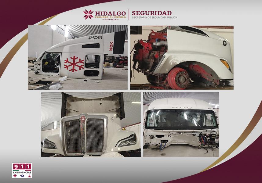 Mediante cateo, SSPH recupera tractocamión robado y asegura predio usado como almacén de autopartes