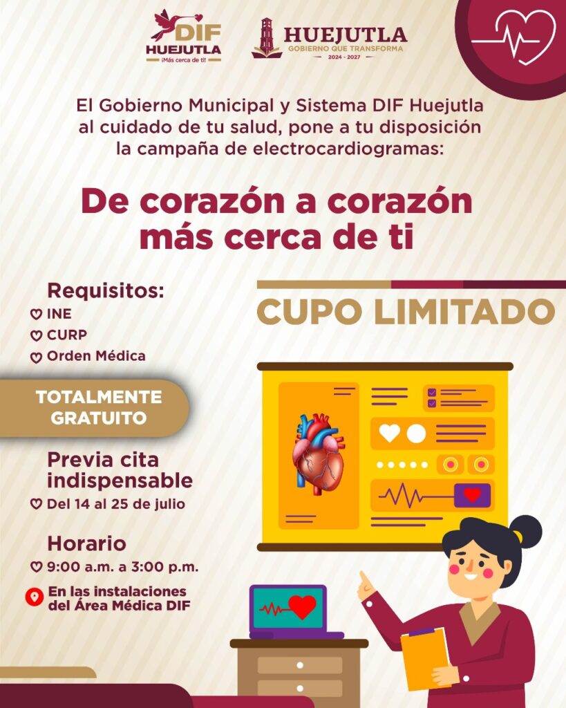 DIF HUEJUTLA INVITA A LA CAMPAÑA DE ELECTROCARDIOGRAMAS GRATUITOS