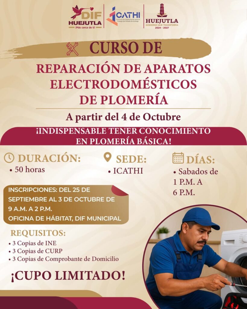 DIF Huejutla invita a participar en curso de reparación de electrodomésticos