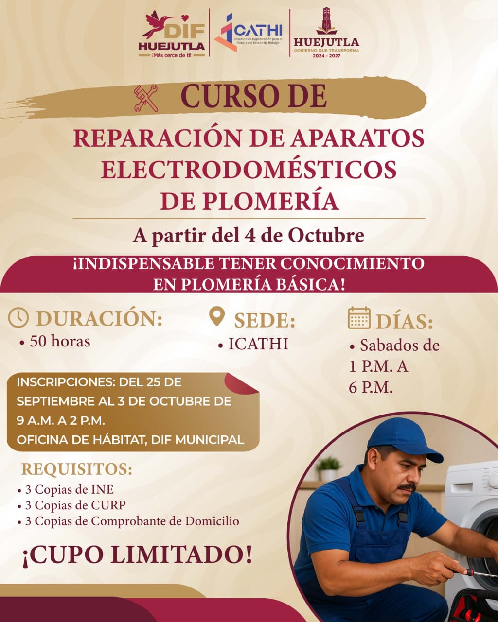 DIF Huejutla invita a participar en curso de reparación de electrodomésticos