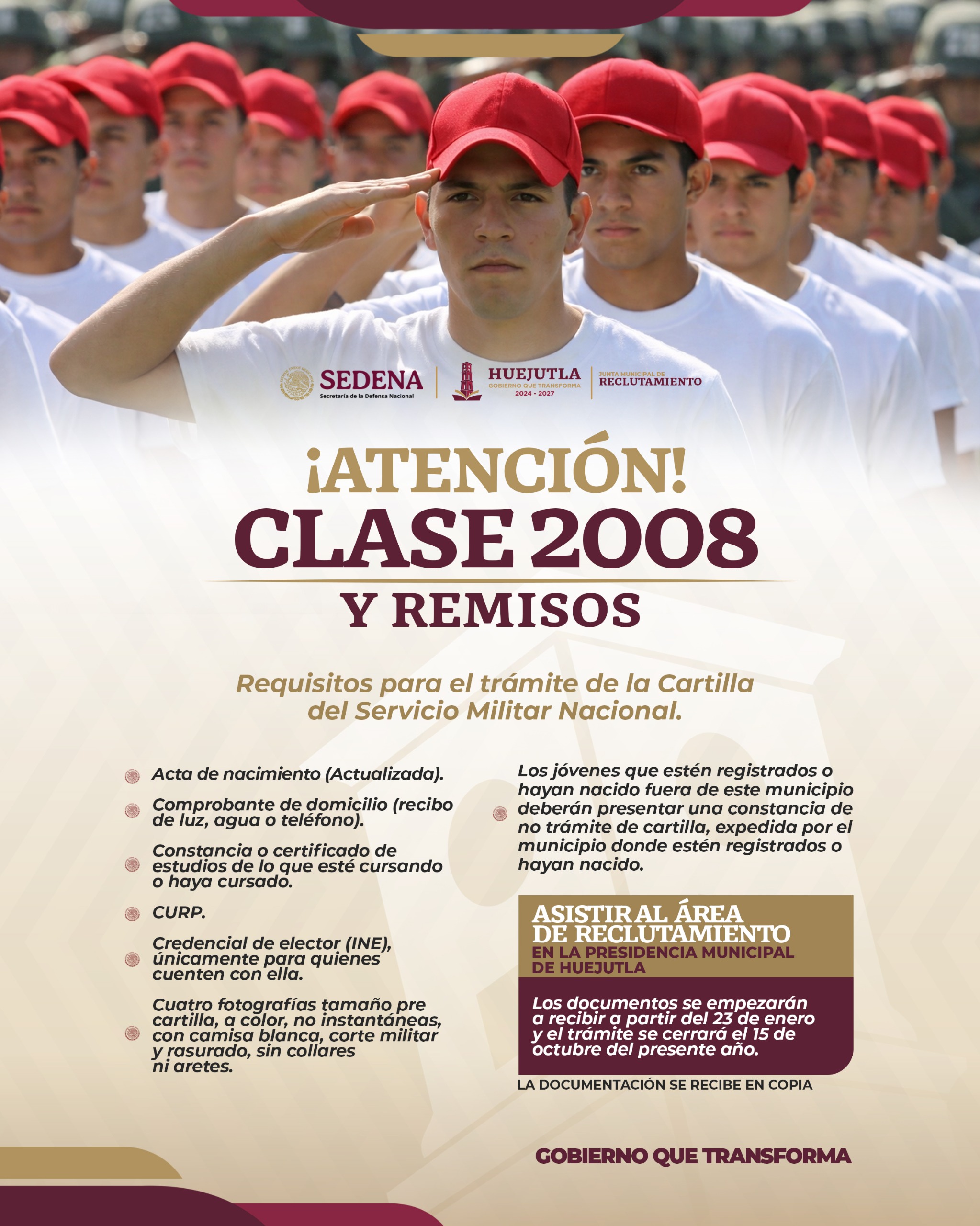 INICIA RECEPCIÓN DE DOCUMENTOS PARA LA CARTILLA DEL SERVICIO MILITAR EN HUEJUTLA