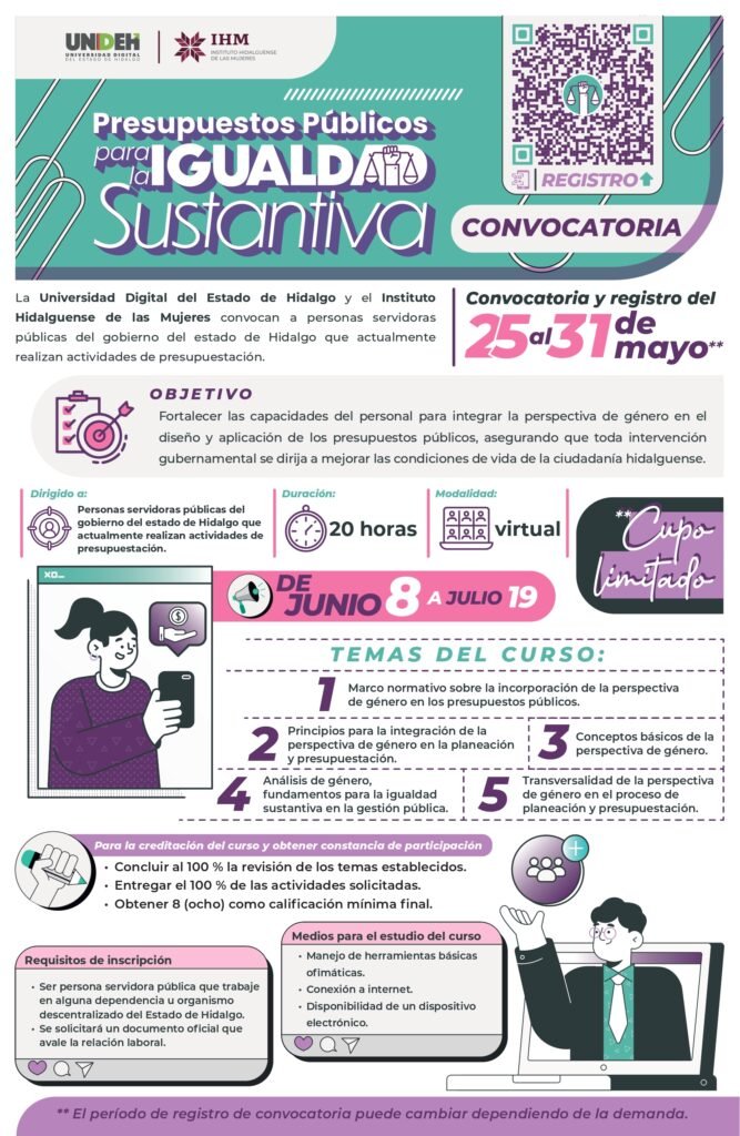 INICIA CURSO VIRTUAL “PRESUPUESTOS PÚBLICOS PARA LA IGUALDAD SUSTANTIVA” EN HIDALGO