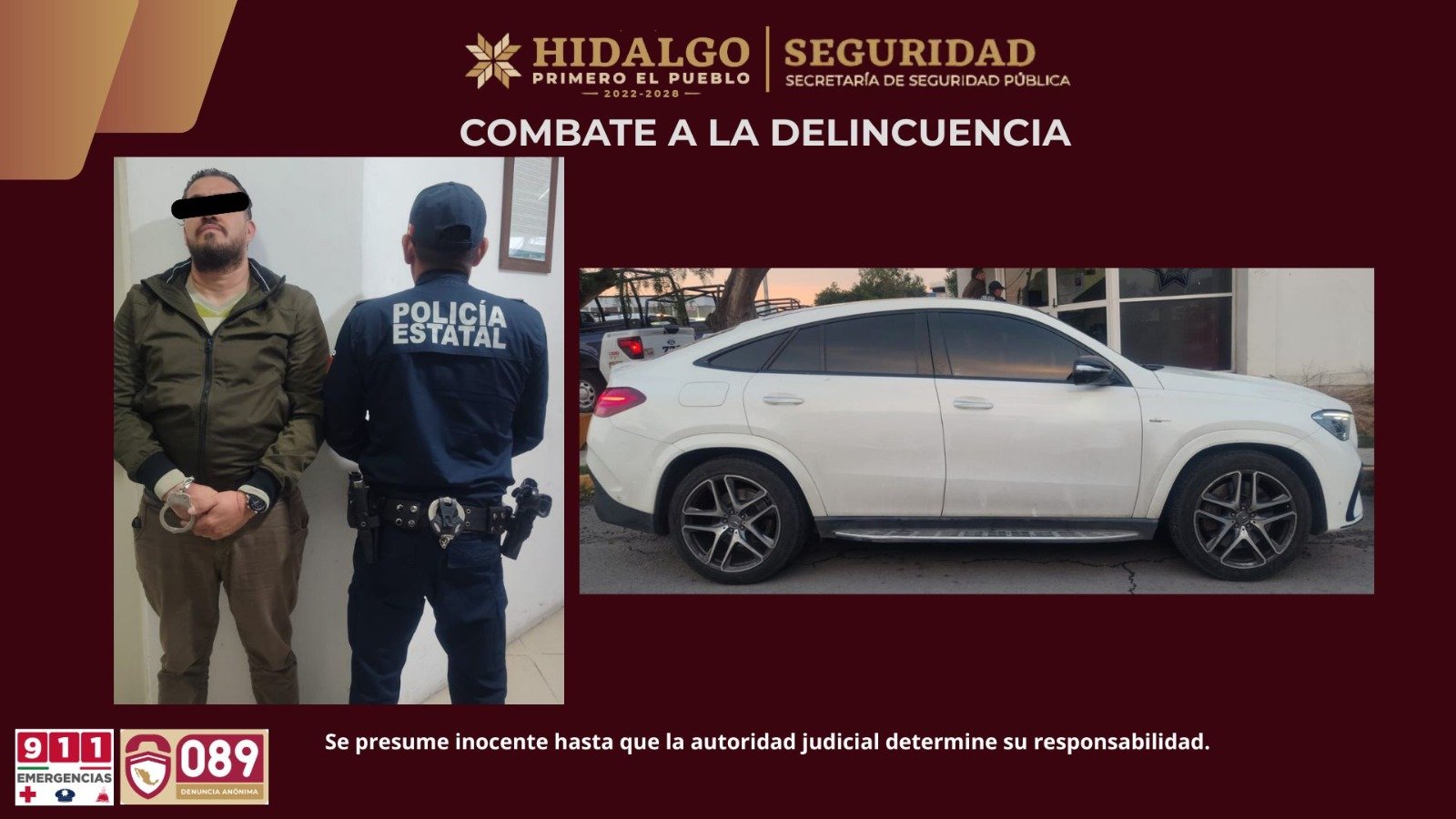 Recupera vehículo robado en plaza comercial de Pachuca;  aseguran a presunto responsable