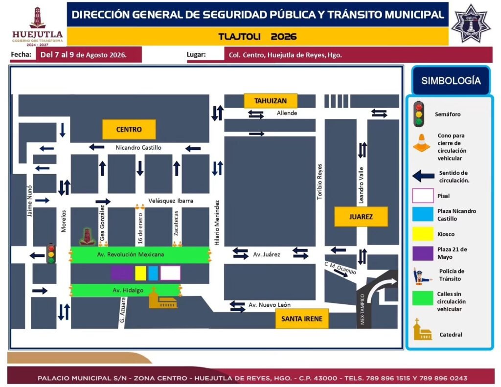 Cierre de avenida por Tlajtoli modifica circulación en el Centro de Huejutla.