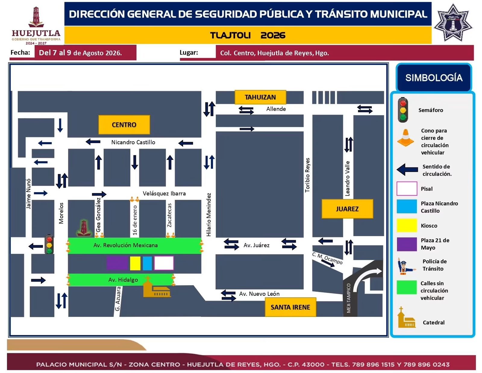 Cierre de avenida por Tlajtoli modifica circulación en el Centro de Huejutla.